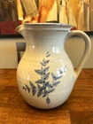 Large Red Wing Stoneware Drink Pitcher - Blue Leaf / Bittersweet Pattern - 8.5"