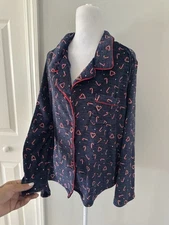 Jaclyn Intimates Pajama Top Christmas Candy Cane Soft Size Large