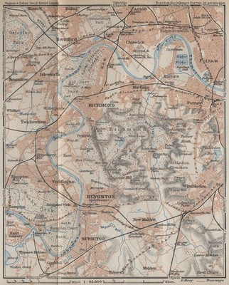 SOUTH WEST LONDON Richmond Kingston Surbiton Putney Chiswick Wimbledon 1930 Karte
