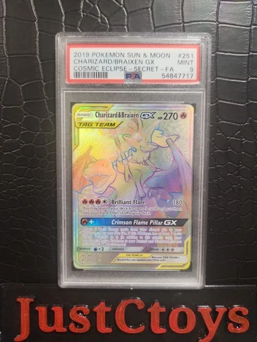 PSA 9 Charizard & Braixen GX (Secret) 251/236 Sm-Cosmic Eclipse Holo