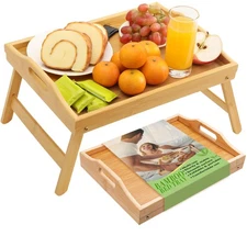 Bamboo Bed Tray with Folding Legs 15.7x11.8 Inch Portable Breakfast for Laptop