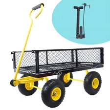 Folding Steel Garden Cart with Removable Sides & 10" Wheels - Utility Wagon