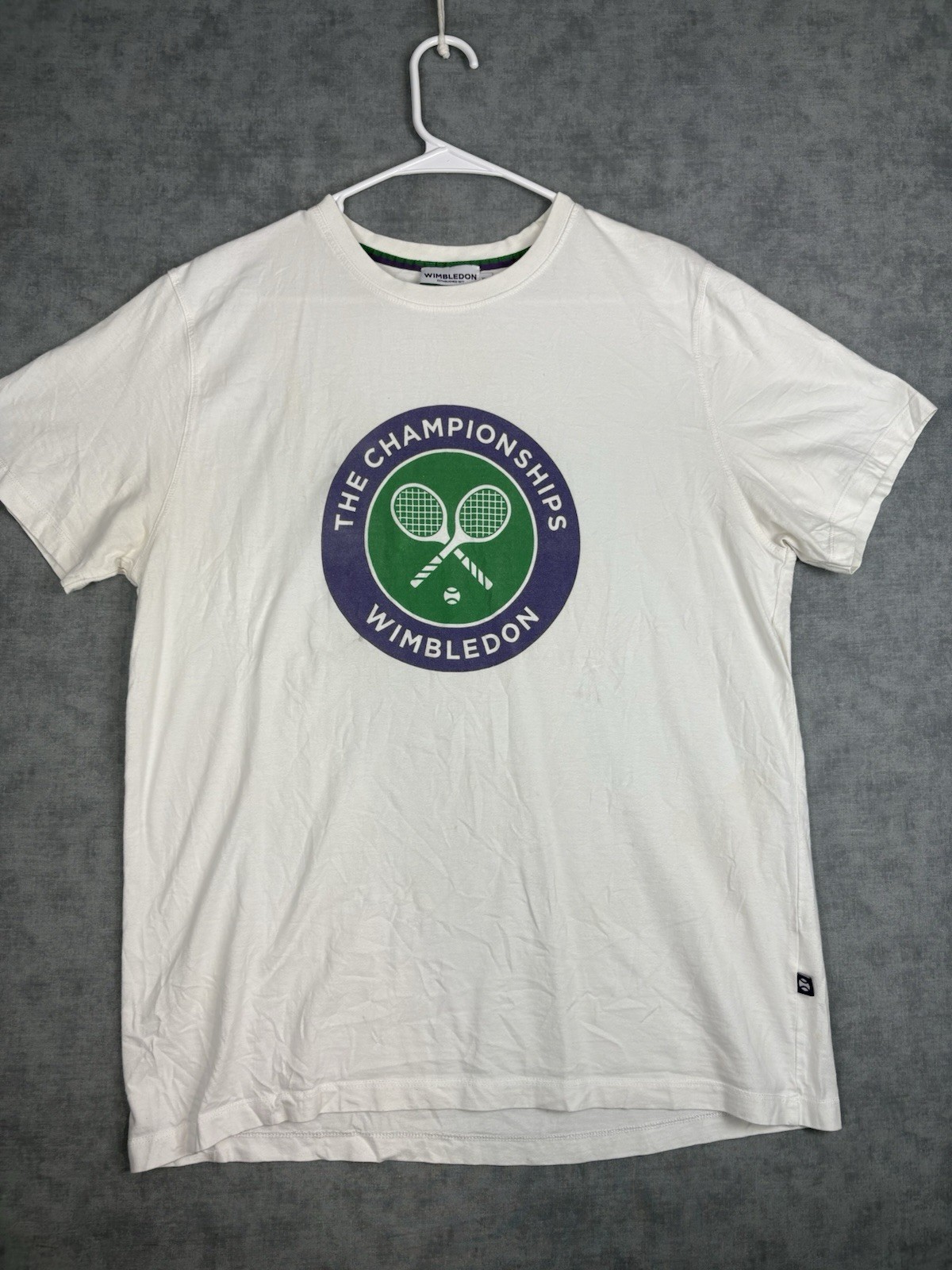 Wimbledon championships logo t shirt men xl white tennis greece stained graphic