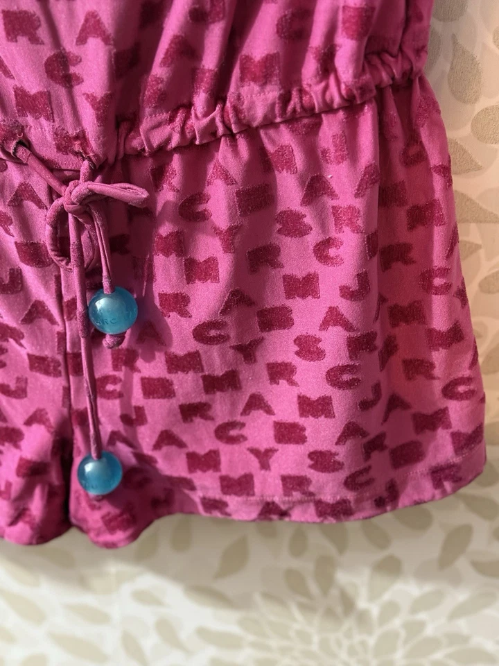 Vintage Y2K Marc Jacobs Women’s M Pink Velour Logo Strapless Shorts Romper - Image 4 of 4