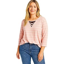 Sunshine  Rodeos Pink Striped Lace Detail Long Sleeve Top NWT Size M Casual