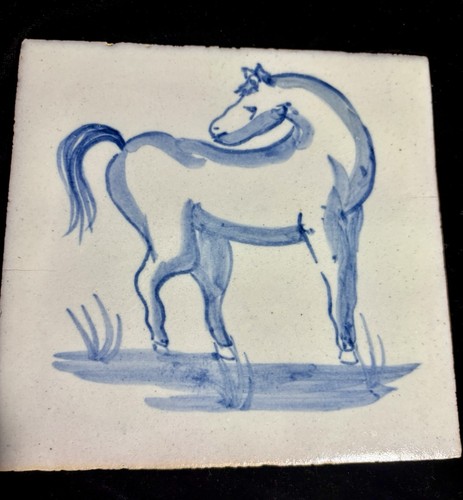 Extremely Rare hand Painted Equestrian Themed Delft Type Tile Lot Of 4 - Picture 3 of 7