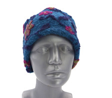 Unikat Mütze Musterwalkstoff Walk gefüttert handgefertigt blau kreativ.atelier