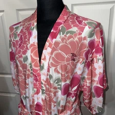 Natori Pajama Set Womens XS Pink Floral Kimono Lounge Top Pants Josie Rayon