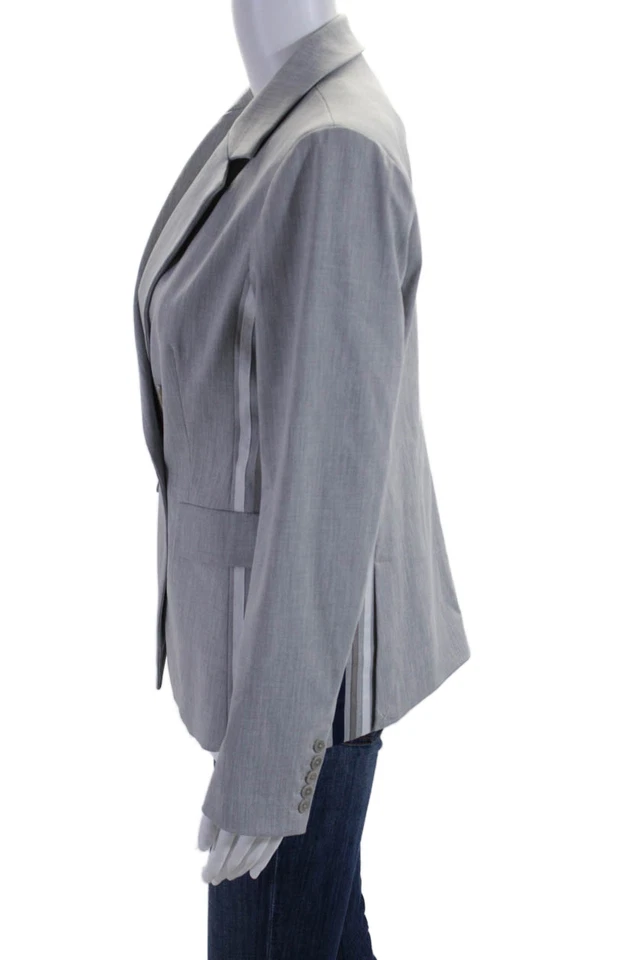 Blazer gris de manga larga con cuello de retazos texturizado a rayas crudo para mujer talla 4 Foto 3 de 4