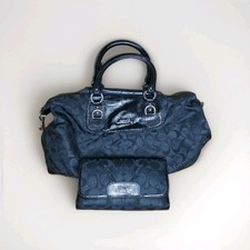 Coach Ashley Signature Satchel and Matching Wallet Set Black Leather