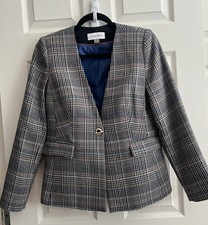 CALVIN KLEIN Women's Glen Plaid Careerwear Classic Blazer Jacket Sz 8 Petite