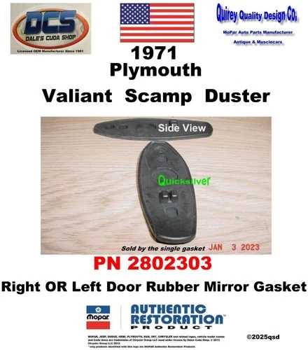 1971 Plymouth Valiant Duster Scamp Mirror Gasket 2802303 NEW MoPar USA