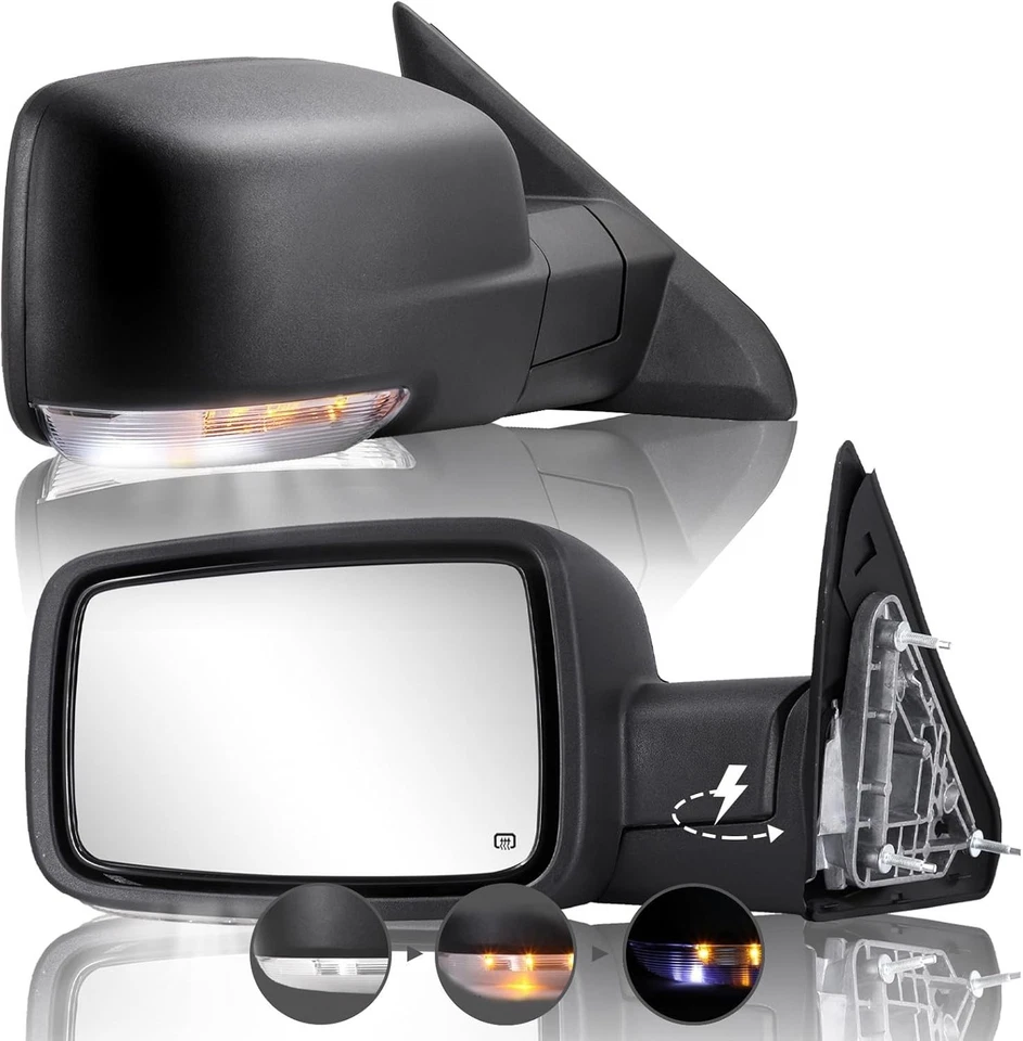 Mirrors LH+RH For 2013-2019 Ram 1500 Power Fold Power Adjust Heated Puddle Light - Image 2 of 4