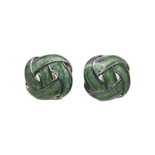 Knot Pierced Earrings Mint Green Enamel Silver Plated Round Contour Vintage 1 in