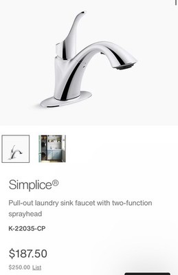 Kohler K-22035-CP Simplice Pull-out Laundry Sink Faucet In Polished Chrome