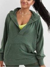 Aerie Down To Earth Henley Hoodie Oversized Fleece Green Size Small Oversized