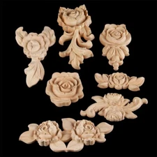 1/4pcs Wood Carved Corner Onlay Applique Cabinet Rose Home Decoration Multi Type