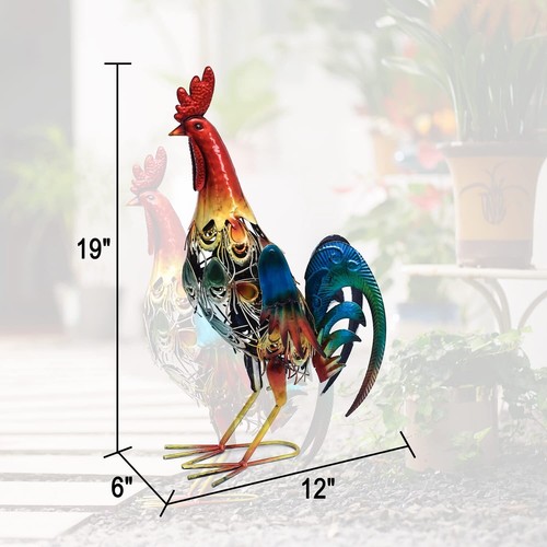 19 Inch Solar Rooster Statue, Metal Yard Art with Colorful Lights for Garden ... - 第 5/6 張圖片