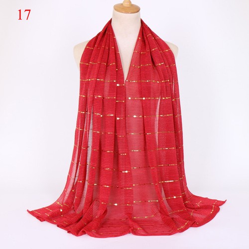 Women Gold Silk Bling Sequins Muslim Head Scarf Bandana Soft Hijab Scarves ⊱ - Picture 25 of 29
