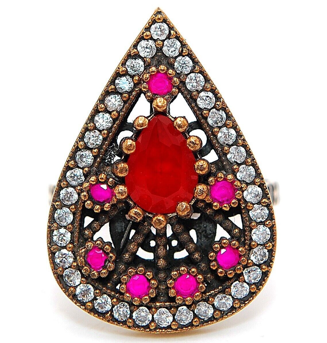 Elegant Ottoman Empire 2CT Treated Ruby Sterling Silver Ring Size 8