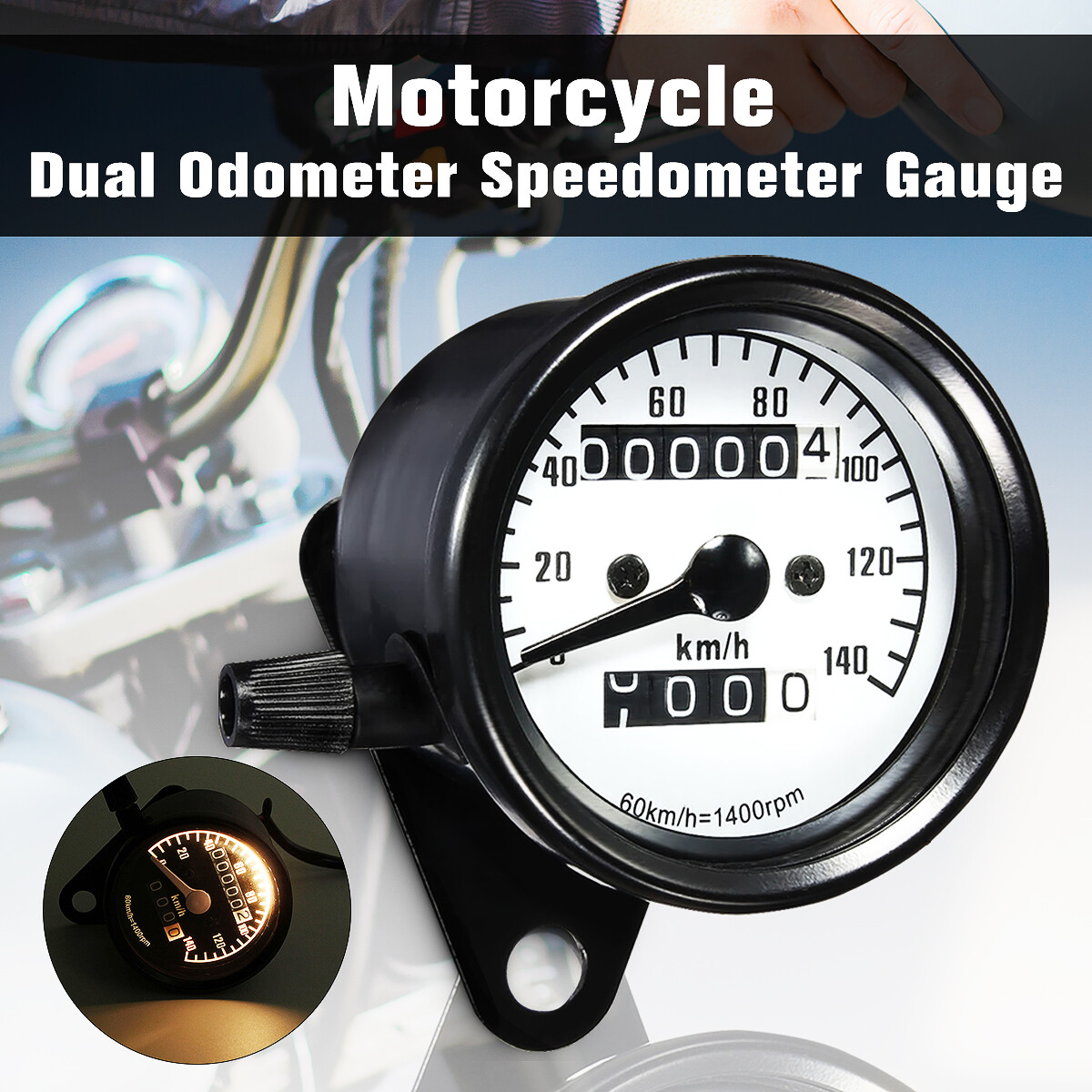 Dual Odometer Speedometer Gauge Universal Motorcycle Test Daytona