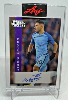 2022 Leaf Pro Set SERGIO AGUERO Encased AUTO Purple 01/10 Manchester City