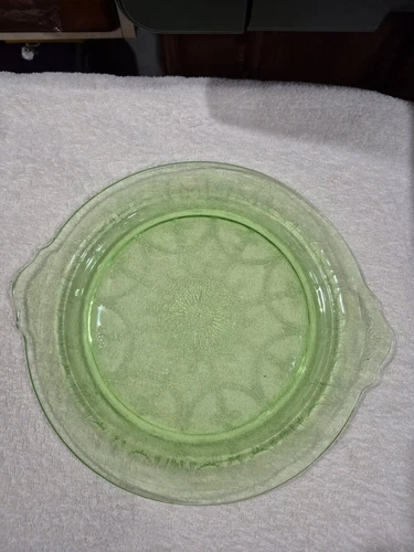 Uranium Depression Green Glass Cameo Ballerina Handled Platter