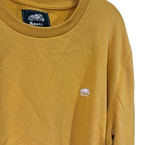 Roots Mustard Yellow Crewneck Sweatshirt with Raw Hem Men’s Size XL - Picture 3 of 11