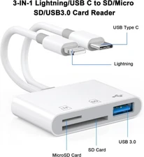 SD Card Reader for IPhone IPad, Lightning and USB C Dual Port SD Card Adapter