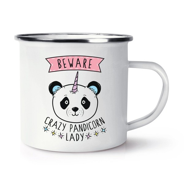Beware VerrüCkte Pandicorn Damen Retro Emaille Becher Tasse - Panda Einhorn-image