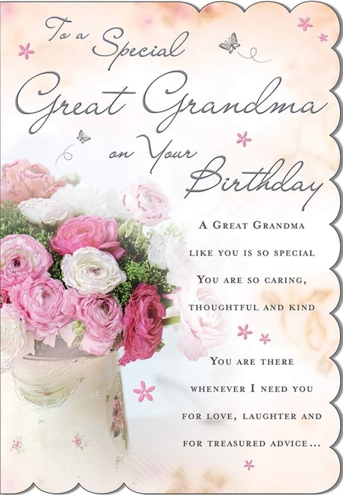 Great Grandma Traditional Happy Birthday Greeting Card With Verses & Flowers