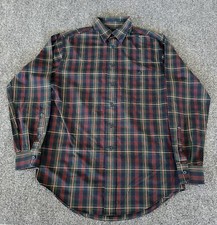 Roundtree Yorke Mens VTG Shirt Blue Green Red Windowpane Plaid Wrinkle Free