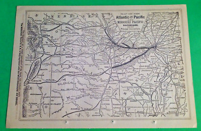 Seltene Druckkarte 1876 ATLANTIC & PACIFIC & Missouri Pacific Railroads & Connections