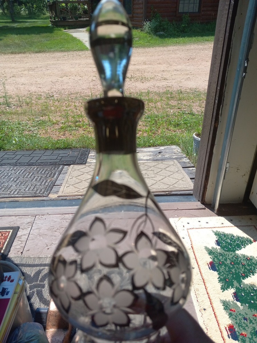 工芸品 MCM Decanter Vintage Mcm Etched Flower Glass Wine Decanter W Top Blown Base