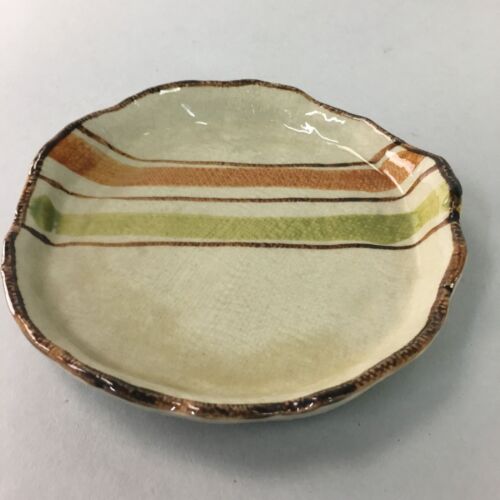 Japanese Ceramic Small Plate Kozara Vtg Round Pottery Orange Green Brown PT876 - Foto 1 di 9