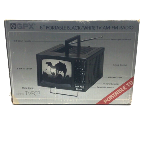 Vintage GPX Model TVP5B Portable 5-Inch Black and White Television Radio - Picture 2 of 7