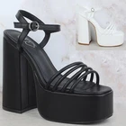 WOMENS LADIES ANKLE STRAP CHUNKY HIGH HEEL PLATFORM STRAPPY SANDALS SHOES SIZE