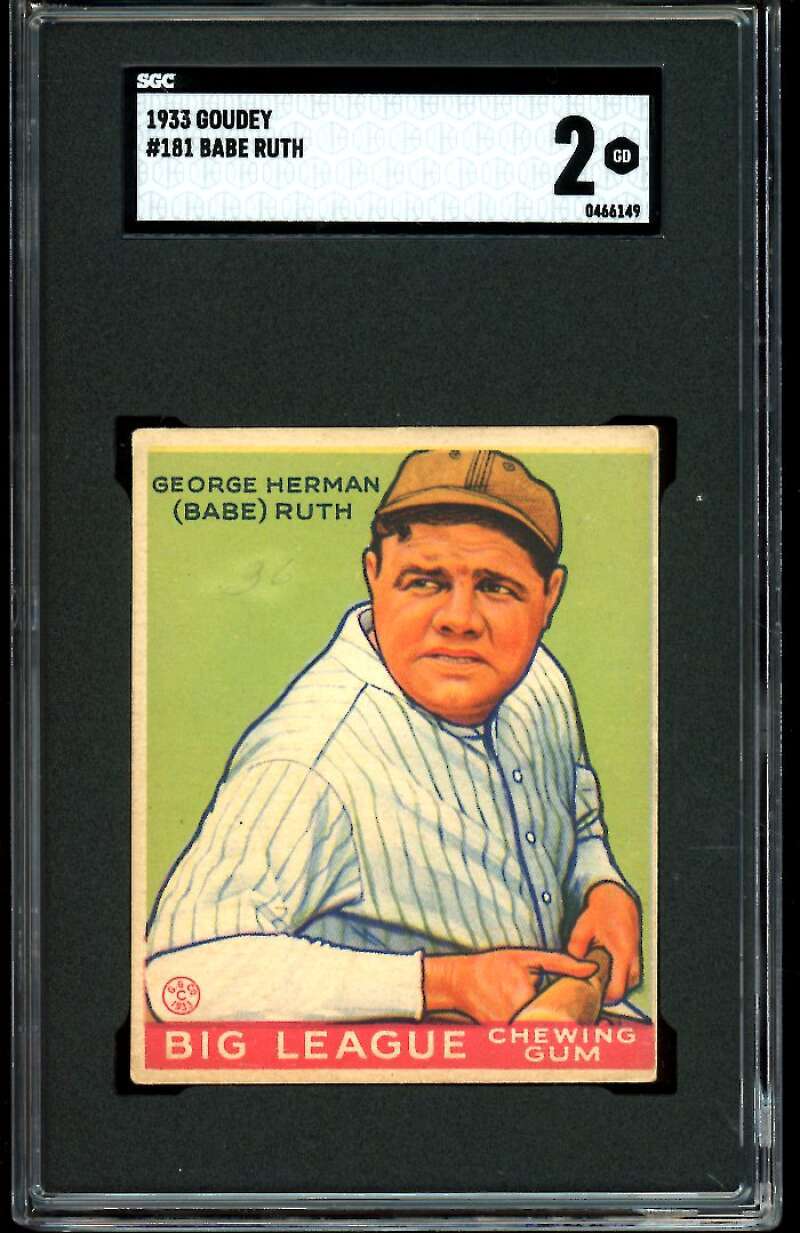 (69145) 1933 Goudey #181 Babe Ruth SGC 2 GD RC Rookie New York Yankees (6149)