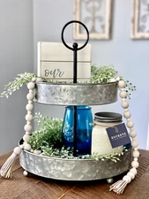 Galvanized Tiered Tray, Rustic Tiered Tray, Farmhouse Decor