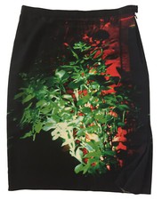 AGNES B Straight Skirt Photoprint Black "Fleurs Au Flash" Size 40/US 8