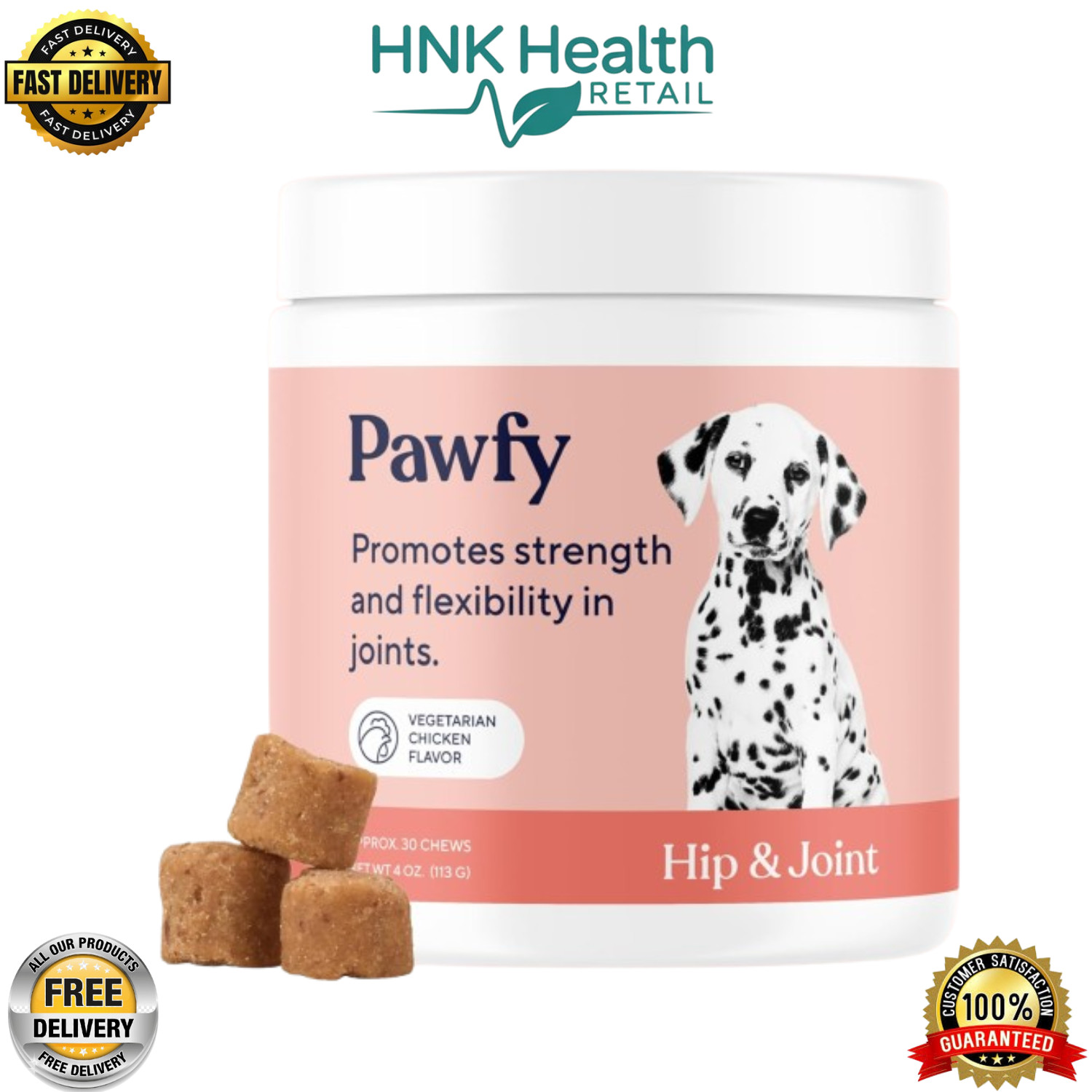 Pawfy Hip & Joint Supplement for Dogs, MSM, Omega-3  – 30 Soft Chews