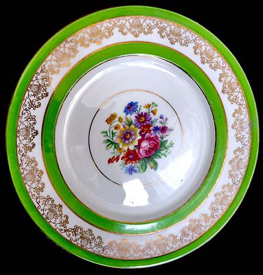 Seltener antiker (Jugendstilzeit) handbemalter Kessel Porzellan Teller (11''/28cm, 675g)