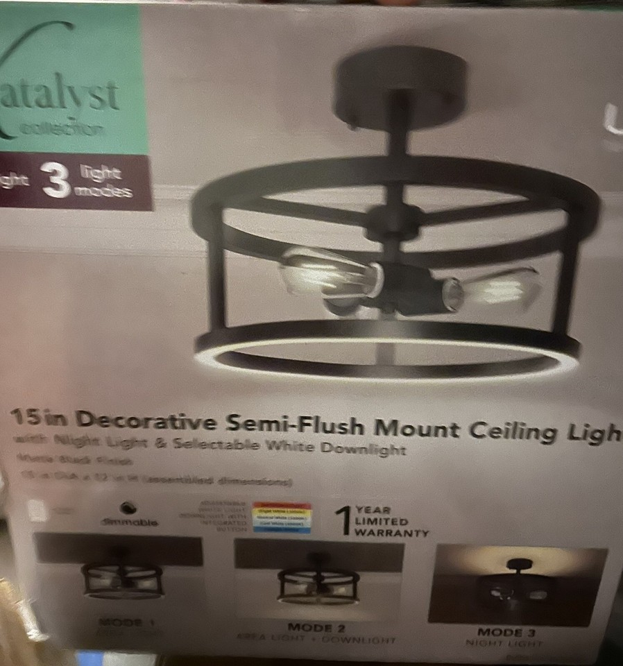 Feit Electric Katalyst 15 in. 3-Light Matte Black LED Semi-Flush Mount ...