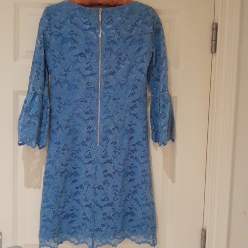 Blue Lace Dress Eliza J - Fab Condition Size 6, Petite Flutter Sleeve Christmas - Picture 2 of 11