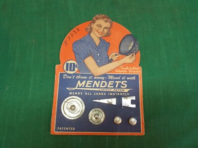 Vtg Mendets mends pots pans leaks. On original card. Collette Mfg. Retro kitchen