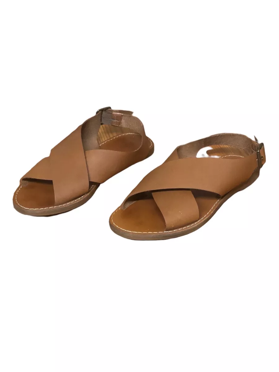 Madewell Boardwalk Brown Tan Criss Cross Flat Leather Sandals Shoes Size 6