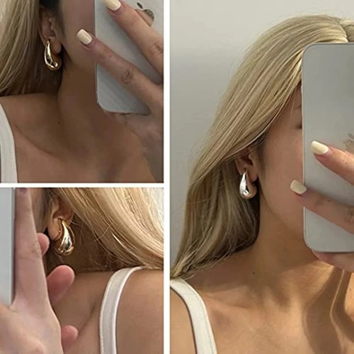 Orecchini donna Dupes leggeri placcati oro liscio argento sterling 925 gioielli - Foto 3 di 6