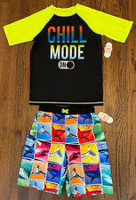 NWT Wonder Nation Just Chill Rashguard Shark Swim Trunks Set Large 10/12