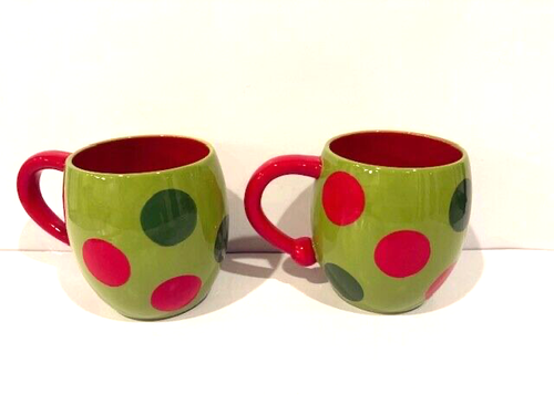 Cracker Barrel Merry Merry 2 Big Mugs Ceramic Polka Dots - Picture 3 of 9