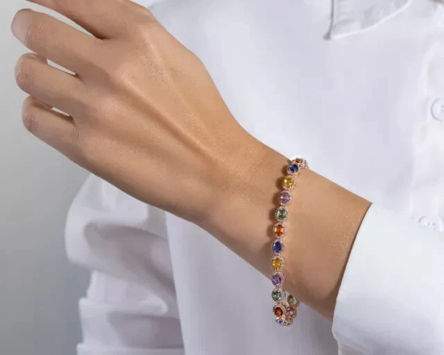 Brazalete tenis multi zafiro ovalado de 15 quilates creado en laboratorio 8" enchapado en oro rosa de 14 quilates Foto 4 de 4